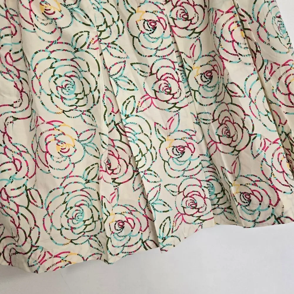 Vintage 90s Lilly Pulitzer Silk Skirt Floral Spring Pleated Claire Ivory Women 8